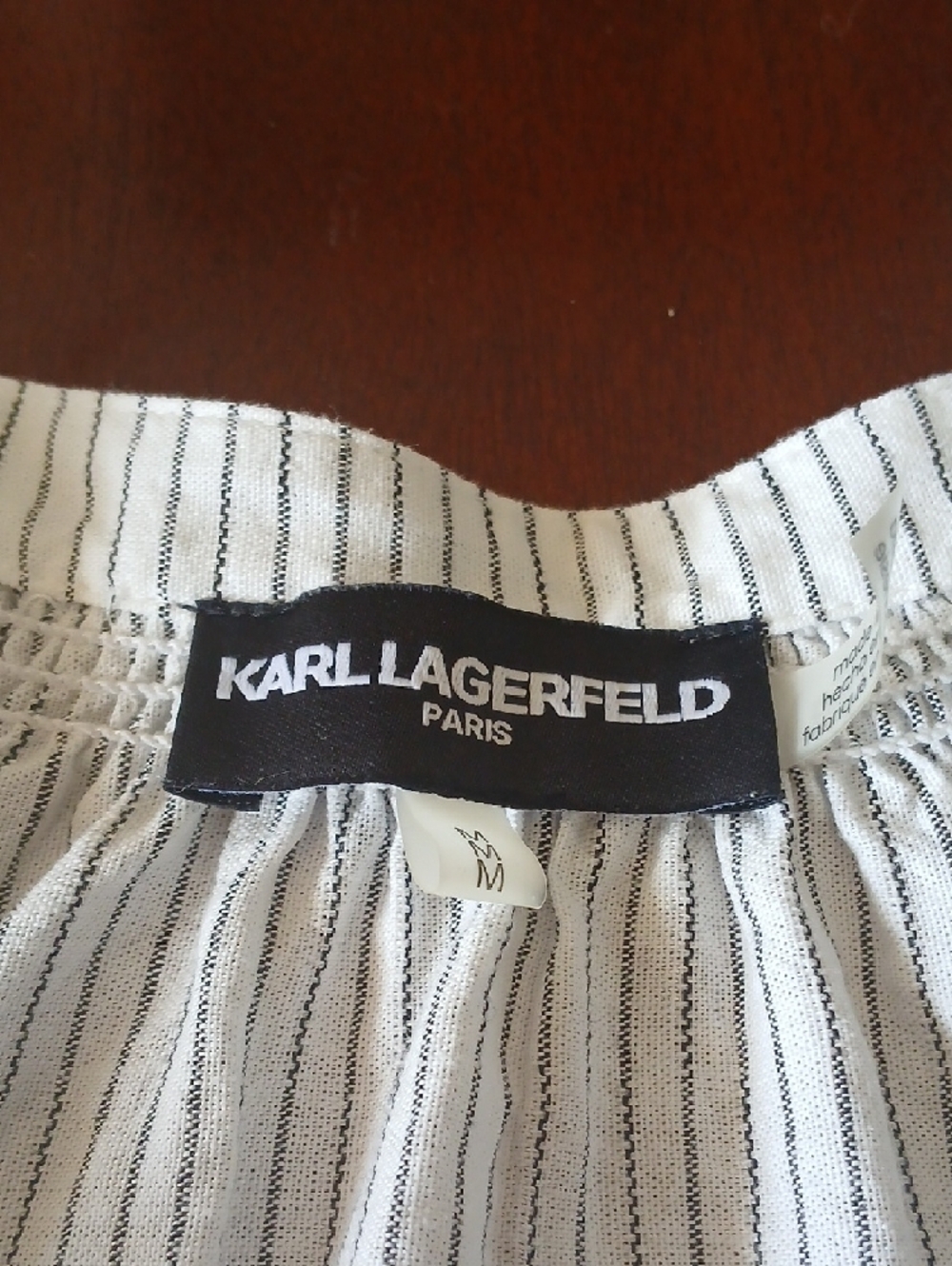 Karl Lagerfeld White Pinstriped V-Neck Peasant Blouse - Picture 4 of 8